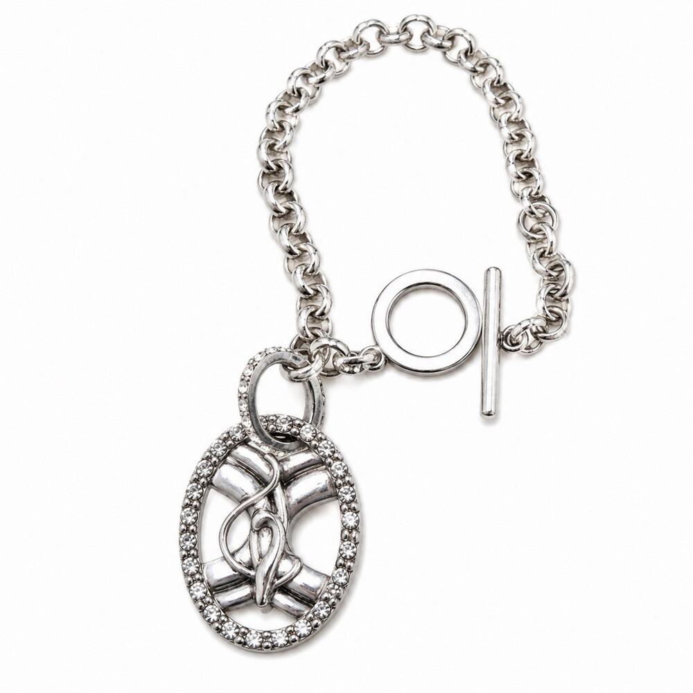 Vtg Baby Phat Rhinestone Cat Toggle Bracelet Silver Tone Y2K Charm Bling